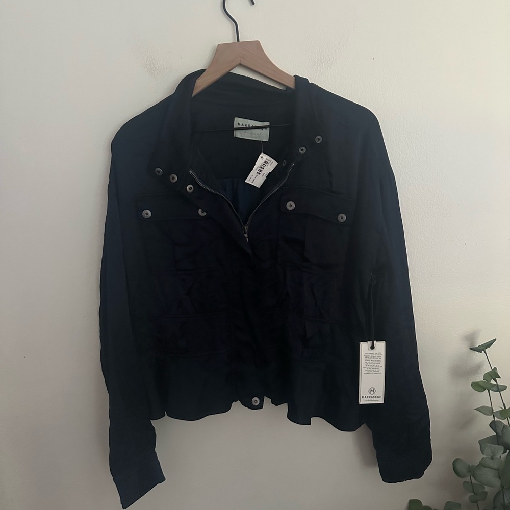 Anthropologie Marrakech Satin Blue Belted Light Fall Jacket Women’s Medium NWT
